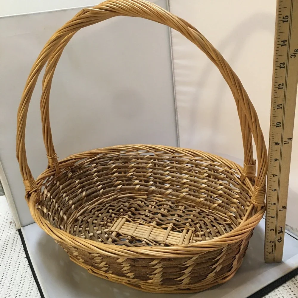 Woven Wicker Basket Large Brown Oval Double Handle Gathering Rustic Farmhouse